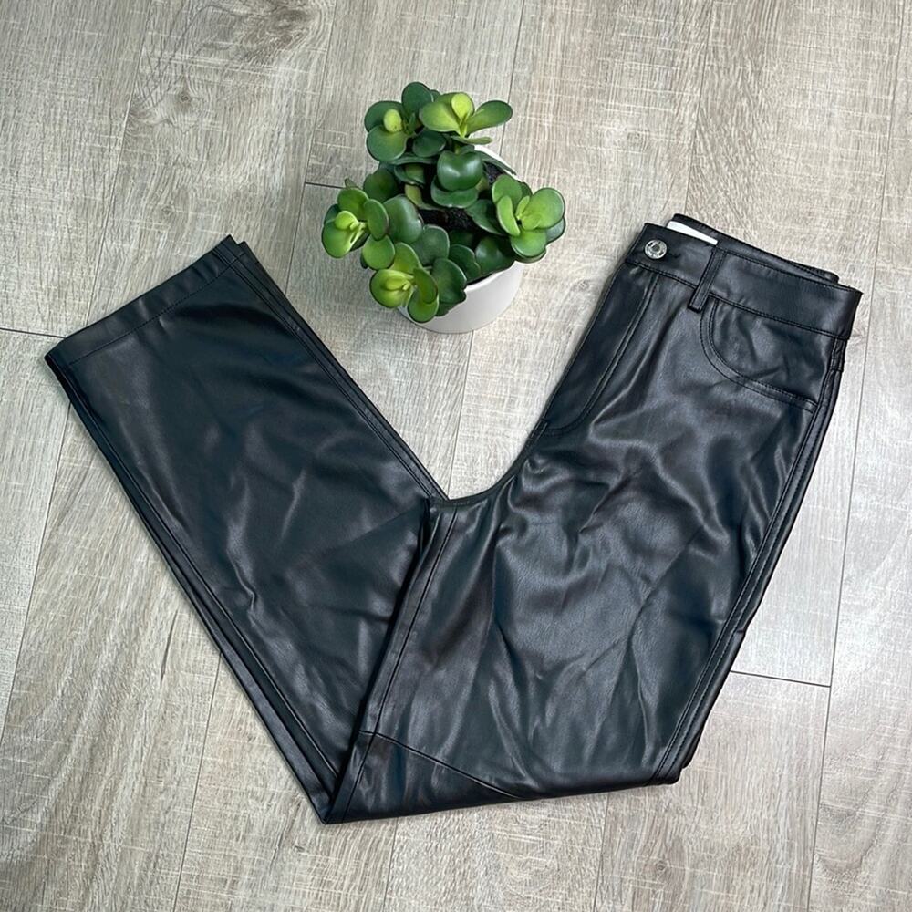 NWT MNG by Mango Faux Leather Straight Leg High Waist Pants Women’s